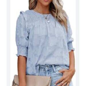 DOKOTOO Light Blue Textured Smocked Blouse Size Small